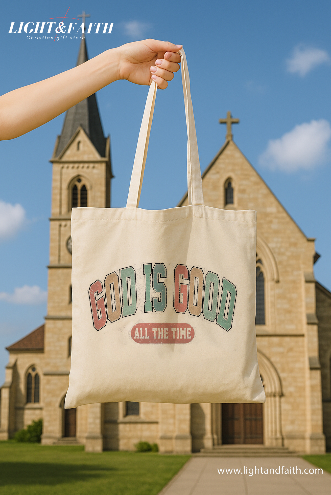God Is Good All the Time Tote Bag, Retro Christian Canvas Bag, Faith Quote Scripture Tote, Bible Verse Gift for Women, Church Tote Bag TBLAF55